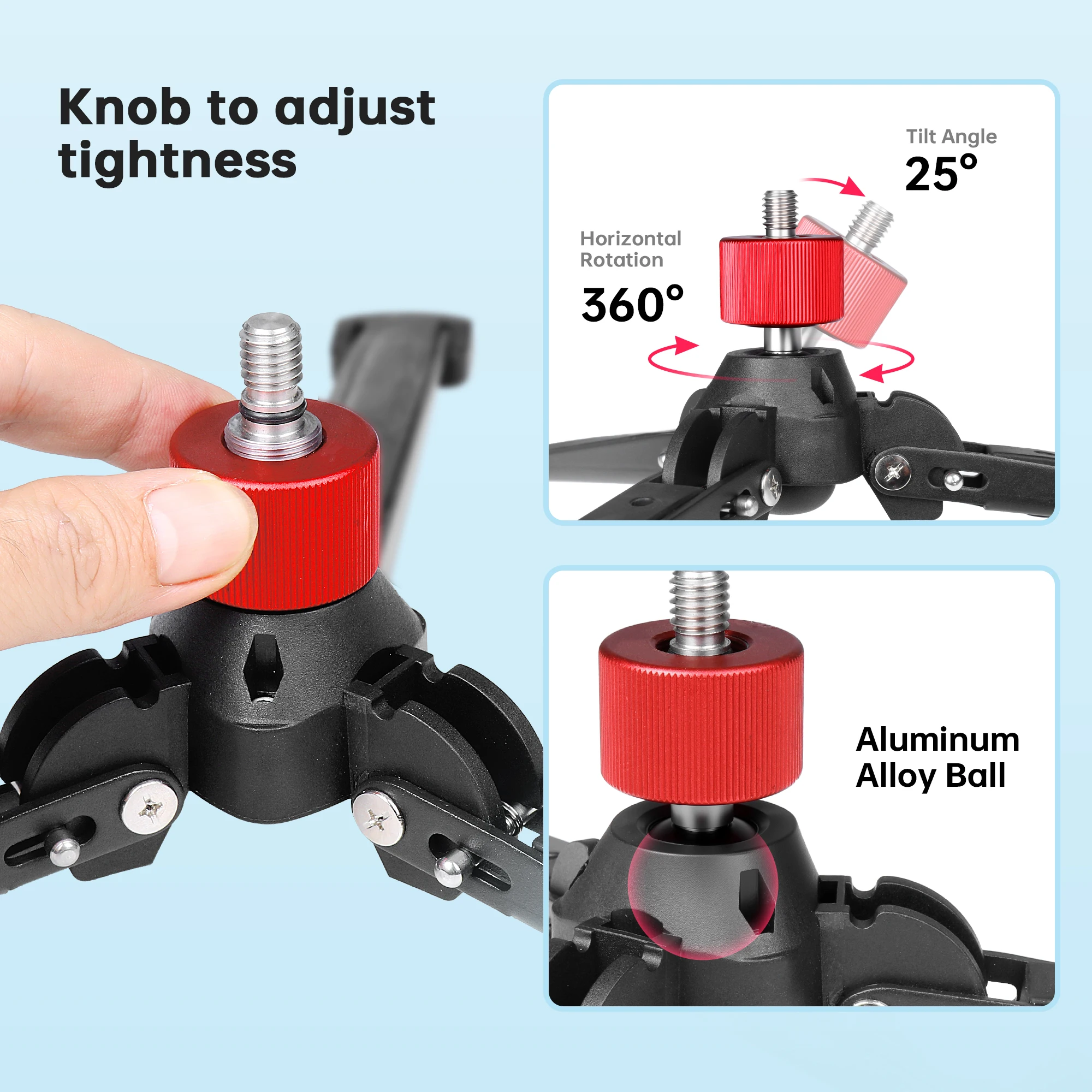 Manbily M-5 Aluminium-Halterung Stativ-Stützhalterung mit 3/8-Zoll-Schraubenadapter Fotografie-Einbeinstativ-Basis – Detail 8