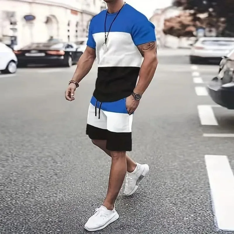 2025 Outdoor Fashion Sports Two Piece Set Summer Men's Casual Breathable Round Neck Sports T-shirt Shorts