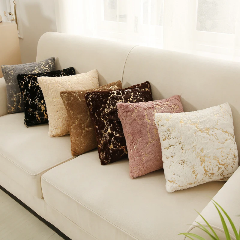 43x43cm Cushion Cover Pillow Case Golden Plush Sofa Home Decor Classic Bedside Fur White Comfortable Pillow Cover Decorative