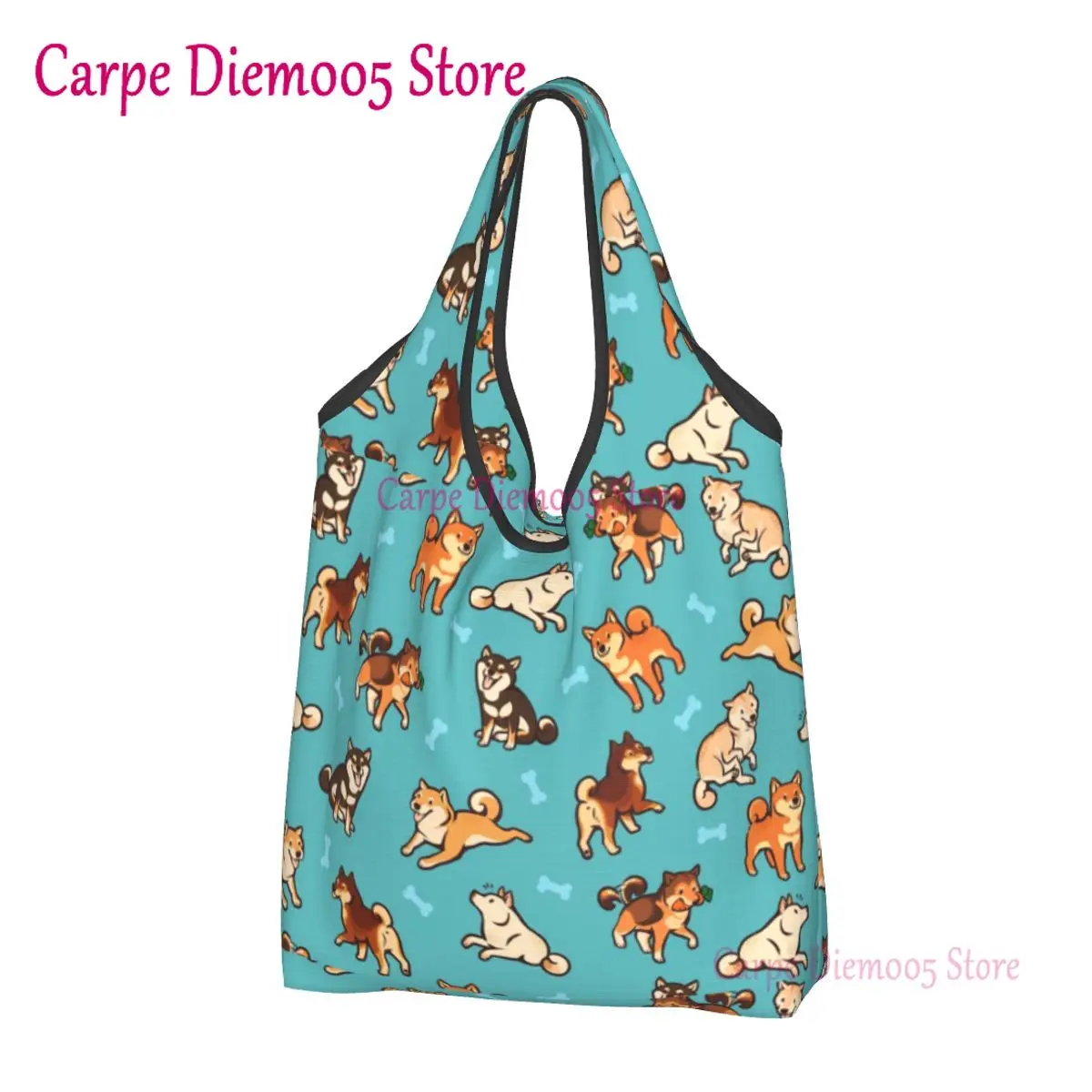 Reusable Cute Shiba Inu Dog Shopping Bag Women Tote Bag Portable Japanese Pet Animal Grocery Shopper Bags