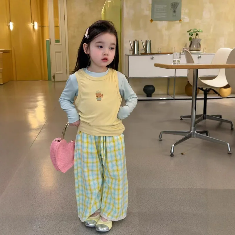 

Little girl's clothes26Spring and summer new stylish Korean-style girls' outfit: yellow tank top, base shirt, top, and casual pa