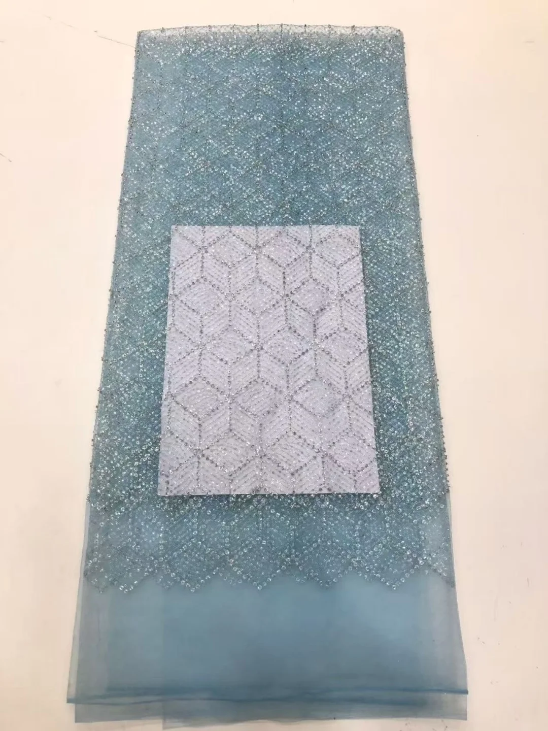 

African Beaded Lace Fabric High-Quality Lace French Nigerian Sequined Lace Fabric For Women's Wedding Party Dress Sewing 5 Yards