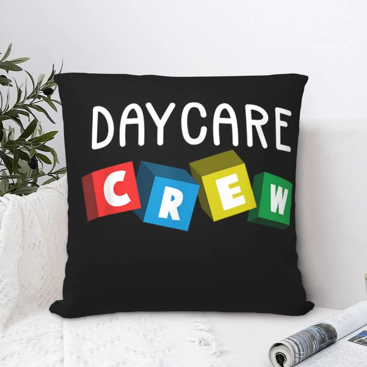 Daycare Crew Childcare Provider Square Pillowcase Polyester Pillow Cover Velvet Cushion Decor Comfort Throw Pillow For Home Sofa