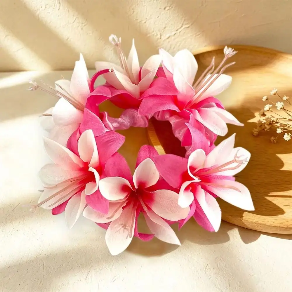 Tropical Artificial Flower Hair Scrunchie Lightweight Reusable Women's Flower Hair Band Elastic Simulated Orchid