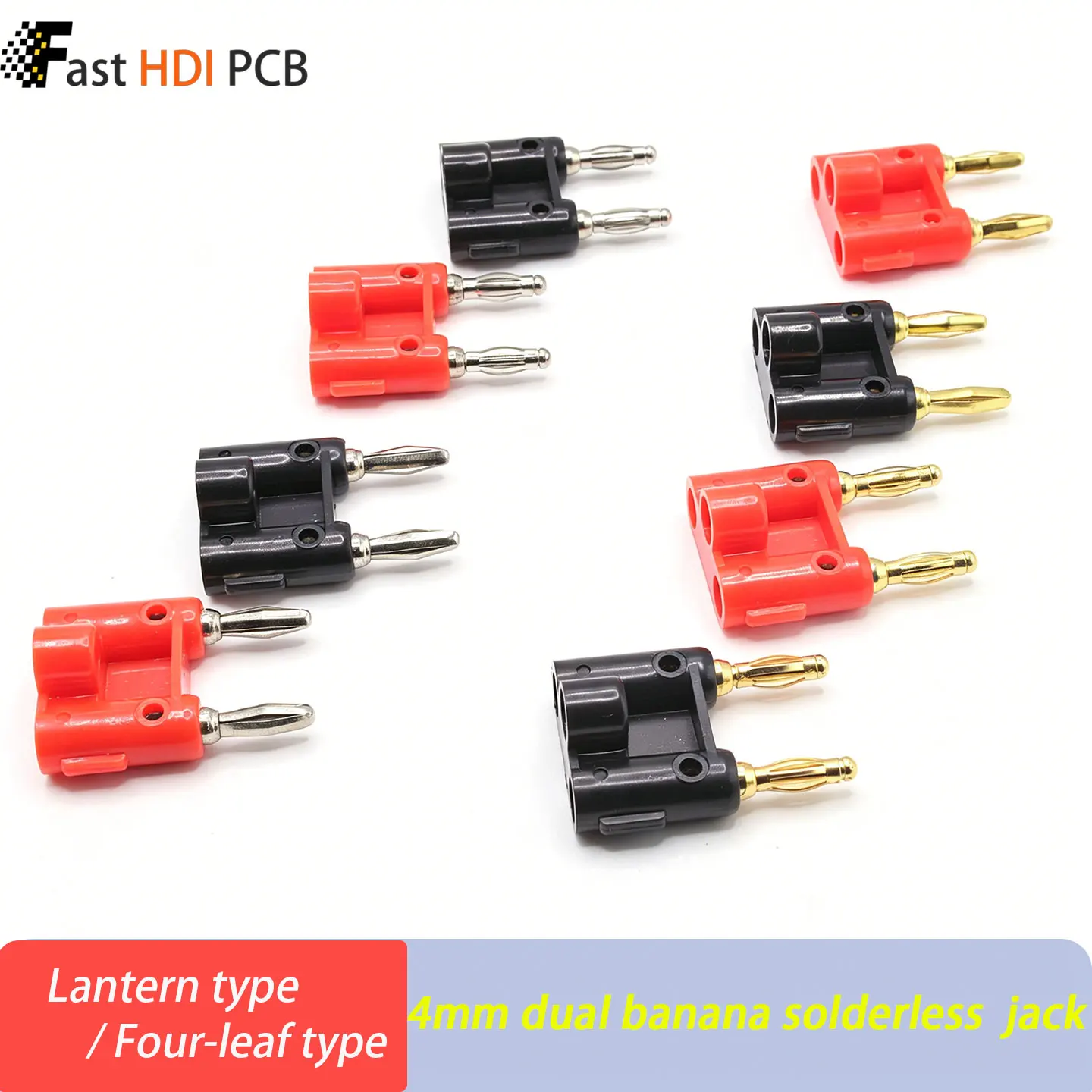 4mm Dual Banana Plug Solderless 2-in-1 Twin Connector Gold/Nickel Plated 32A for Speaker Amplifier Binding Post – Red Black