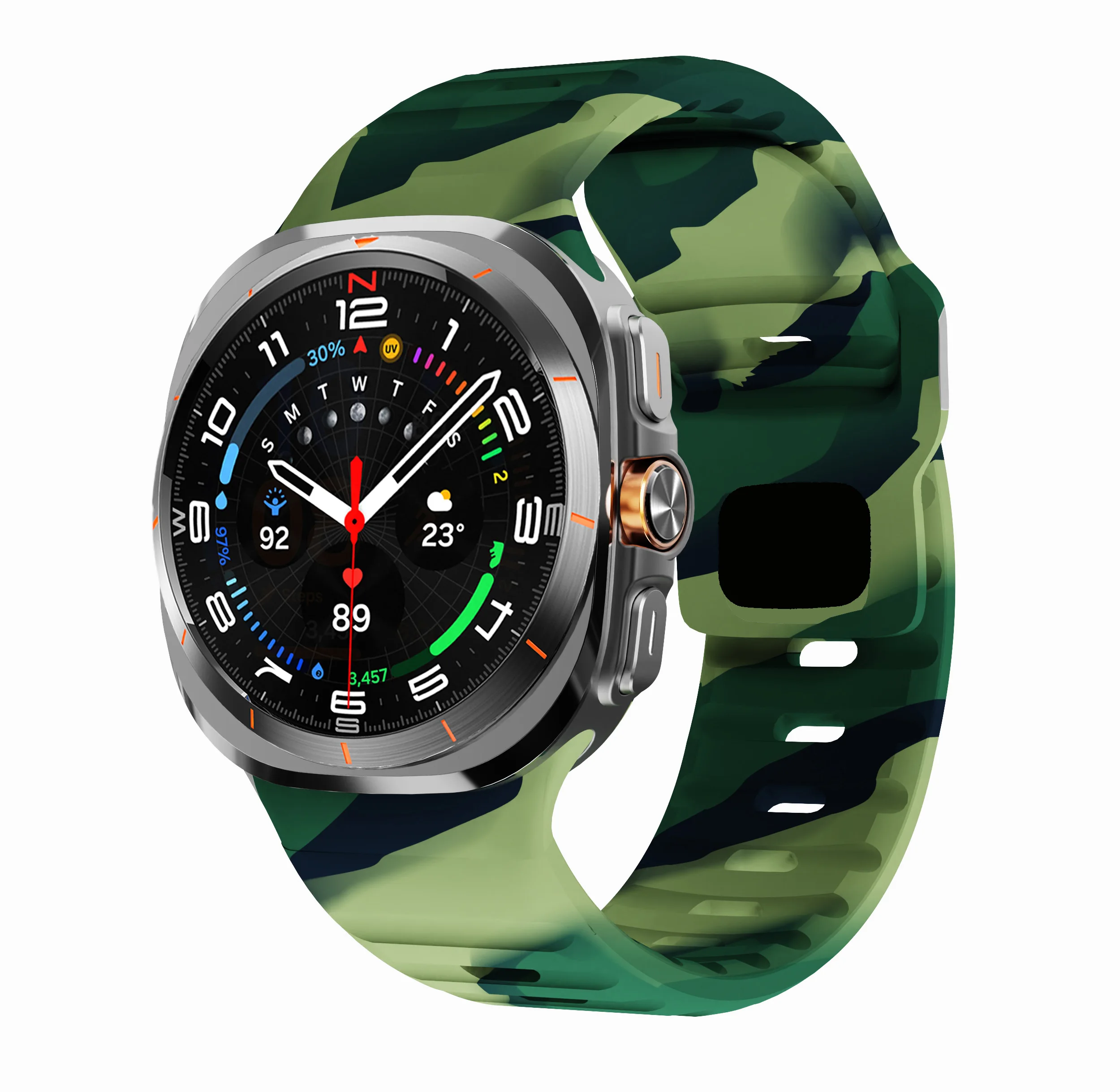 Camouflage military green silicone strap buckle strap watch band for Samsung Galaxy Watch 7 Ultra 47mm