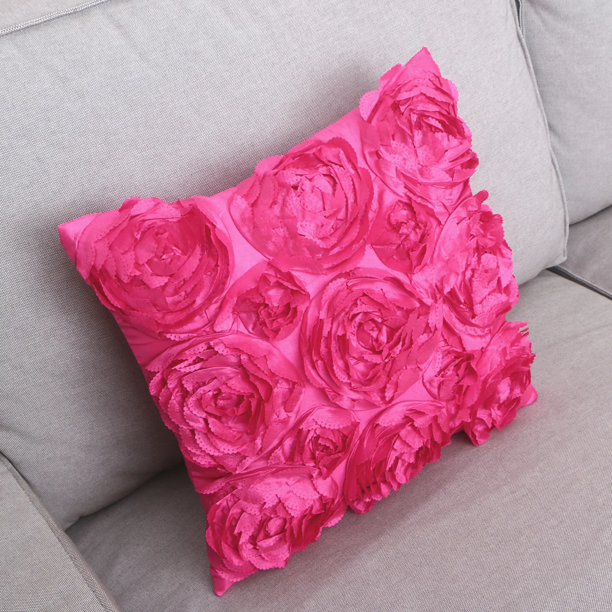 

3D Rose Flower Embroidered Throw Pillow Cover Rose Bed Cushion Case Home Car Room Decoration Invisible Zipper