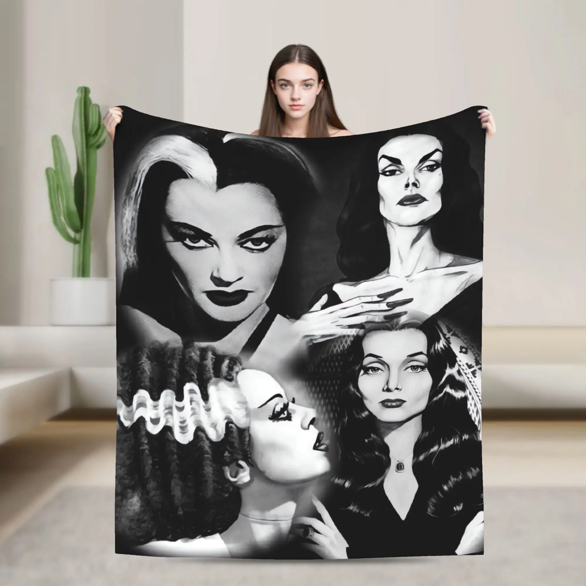 Lily Munster Frankenstein Flannel Blanket  Warm Soft Throw Blanket for Couch Bed Travel Funny Bedspread Sofa Bed Cover