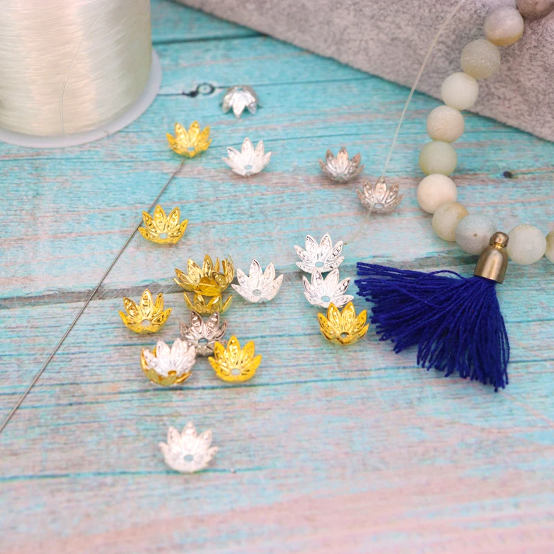 200Pcs Mixed 8 Petals Flower Metal Beads End Caps for Jewelry Making Finding Diy Accessories Component Needlework Wholesale