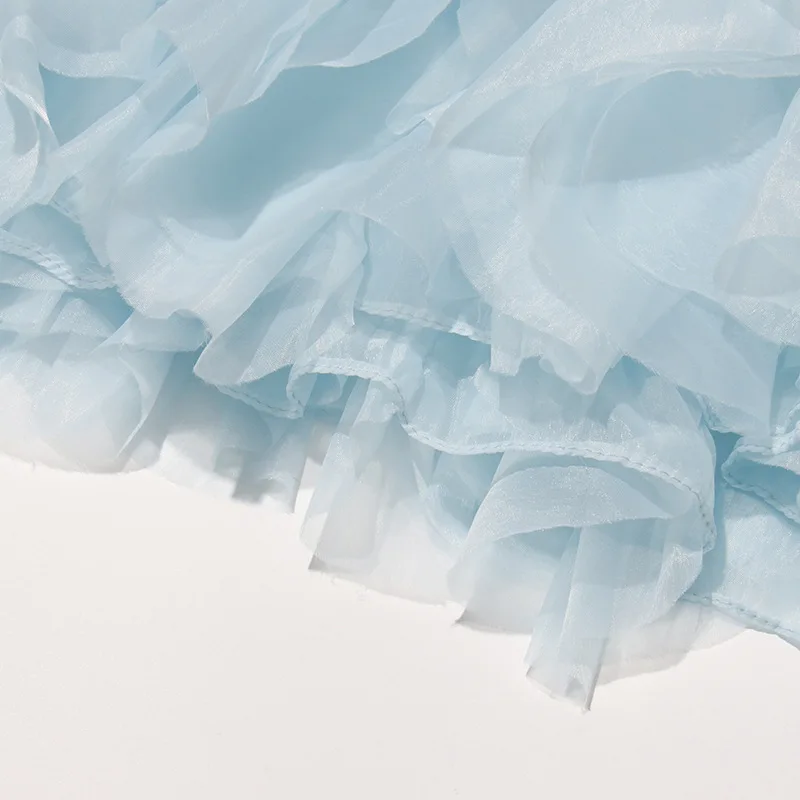 Women's Ruffled Organza Crop Top Puff Sleeve Sheer Tulle Blouse Back Tie Sweet Fairy Party Tops Multiple Colors Available