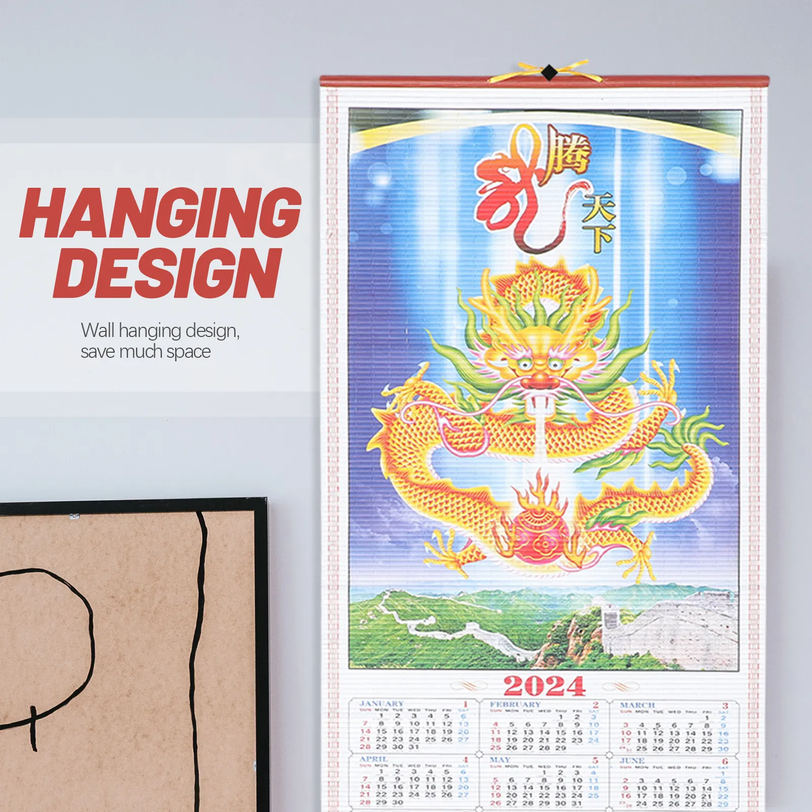 

Wall Hanging Calendar 2024 Dragon Year Edition Traditional Chinese Calendar with Lunar Dates Clear Display Lightweight Easy to