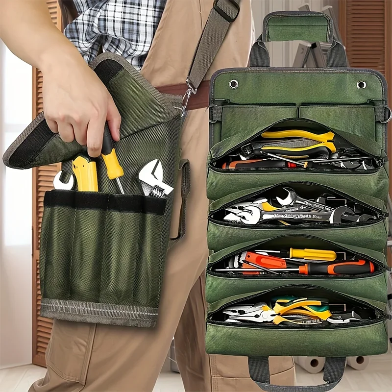 

Многофункциональная сумка-органайзер из холщовой ткани на 1 шт., сверхпрочная, портативная, с множеством карманов на молнии, для хранения в автомобиле и аптечки первой помощи