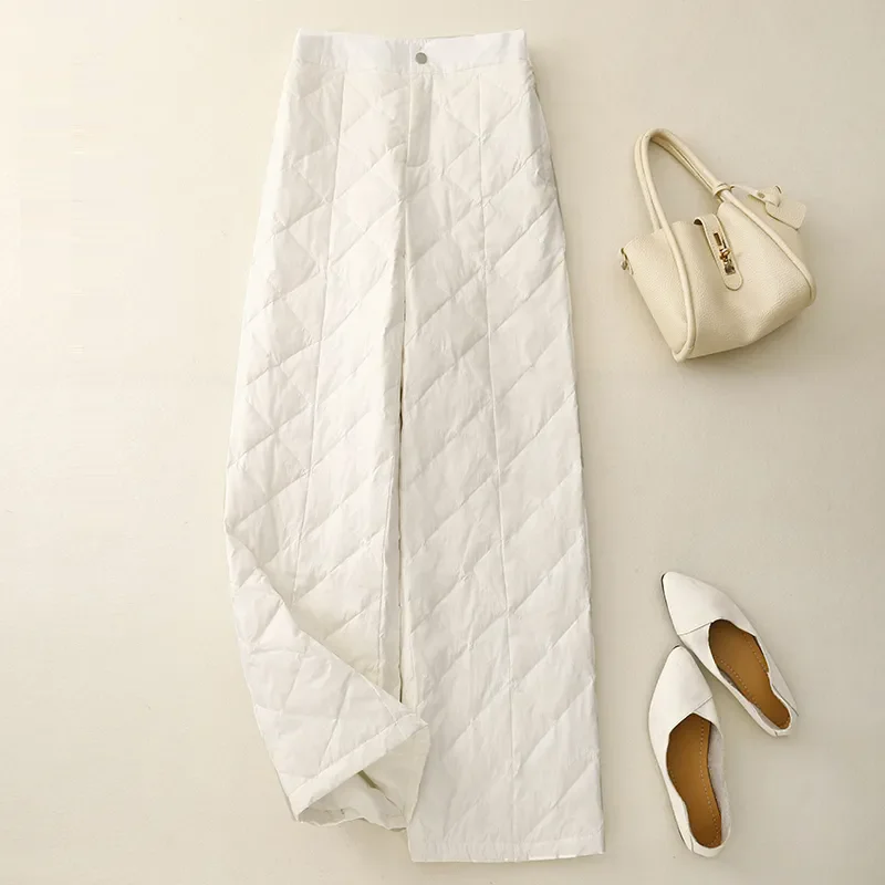 

Women's Autumn And Winter Vintage Solid Color Straight Pants Thick Warm Loose Casual Elastic Waist Straight-leg Trousers