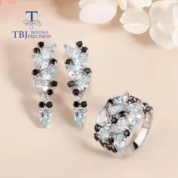 New 925 sterling silver Jewelry set natural gemstone pear 4*6mm sky blue topaz earring ring for women fine jewelry