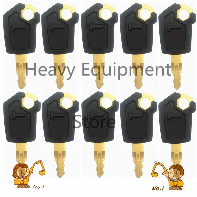 10 PCS iron Key For Caterpillar CAT Heavy Equipment Ignition Loader Excavator Dozer Metal & Plastic Black & Gold