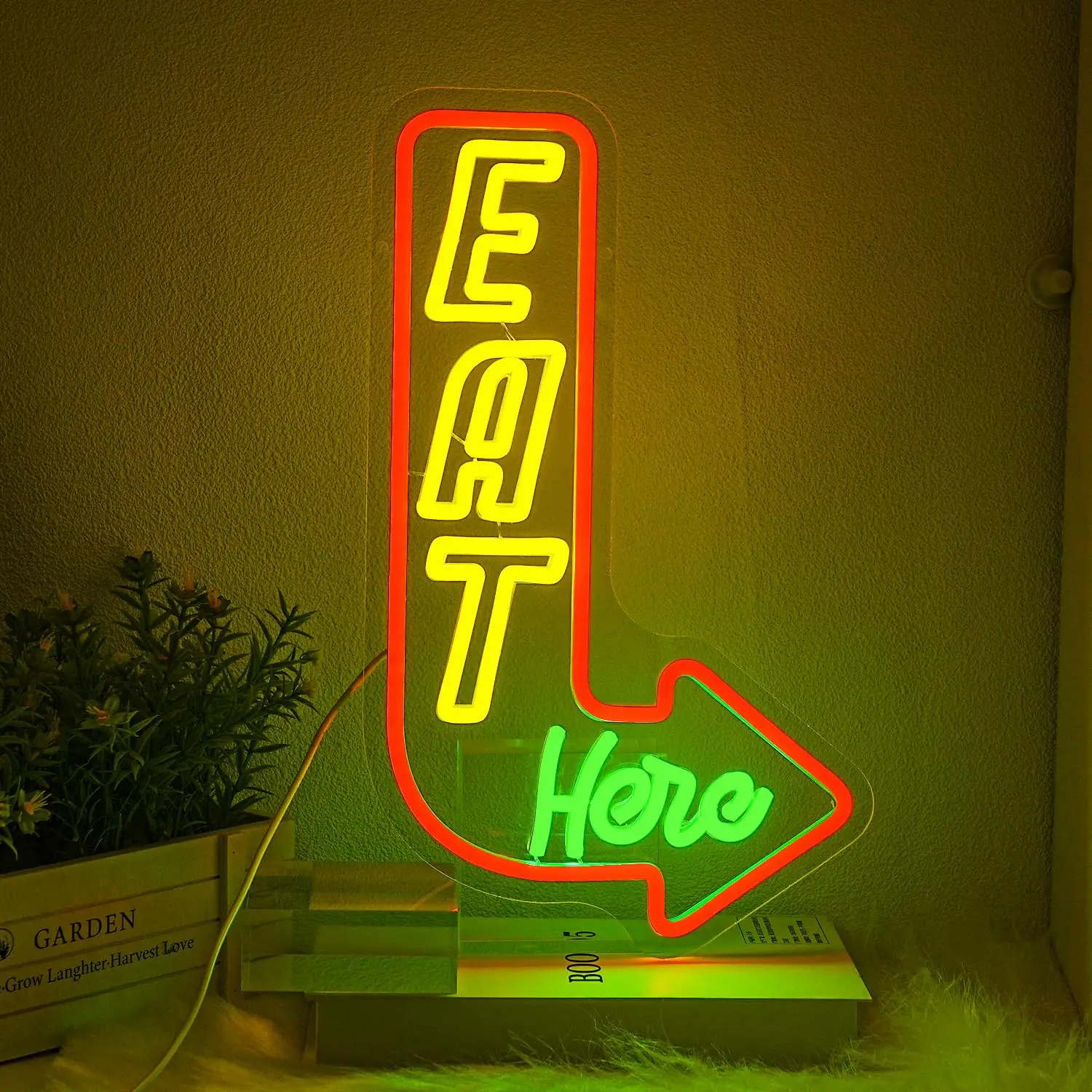 أكل هنا علامة النيون لديكور الحائط المطبخ علامات النيون LED السهم Led أضواء النيون لمطعم المطبخ غرفة المعيشة الديكور