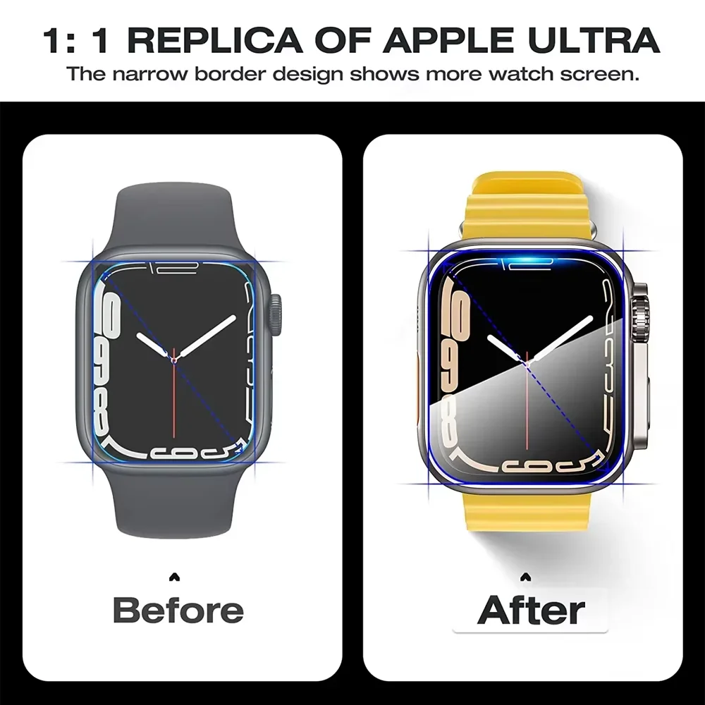 Стекло + чехол для Apple Watch Ultra SE 10 9 8 7 6 5 4, защитная пленка для экрана, защита от падения и пыли, iWatch 44 мм, 46 мм, 49 мм, 42 мм, 45/41/40 мм