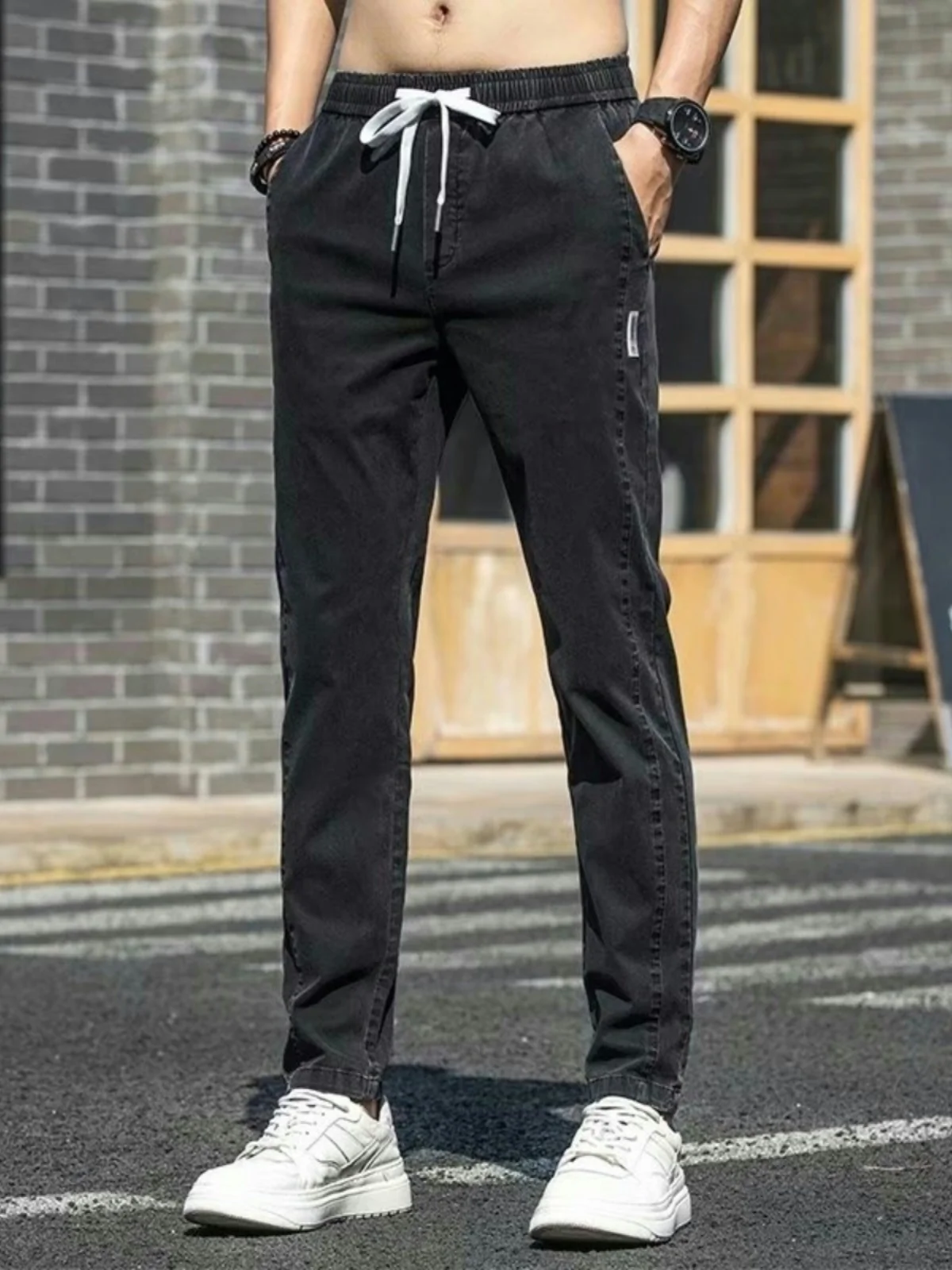 

Slim Fit Straight Leg Jeans Men's Spring Autumn Thin Elastic Long Pants Casual Trousers Youthful Sle Regular Thin