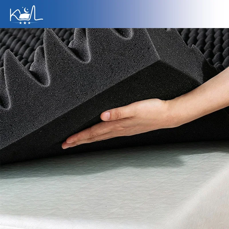 Black Bamboo Charcoal Egg Crate Foam Mattress Topper,High Density Wave Sponge Pressure Relief Cooling Bed Pad for Home Dorm