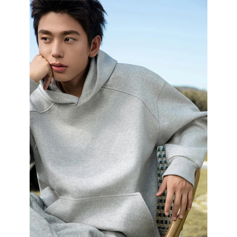 

TFETTERS, Новое поступление осени 2025 года, тяжелая однотонная базовая мешковатая толстовка из смеси шерсти для мужчин, толстовка с капюшоном большого размера