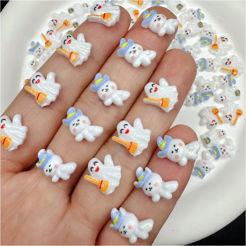 20 piezas 3D Kawaii Hat Broom Ghost Nail Charms, accesorios para decoración de uñas de Halloween, suministros de diseño de manicura DIY, nuevas piezas