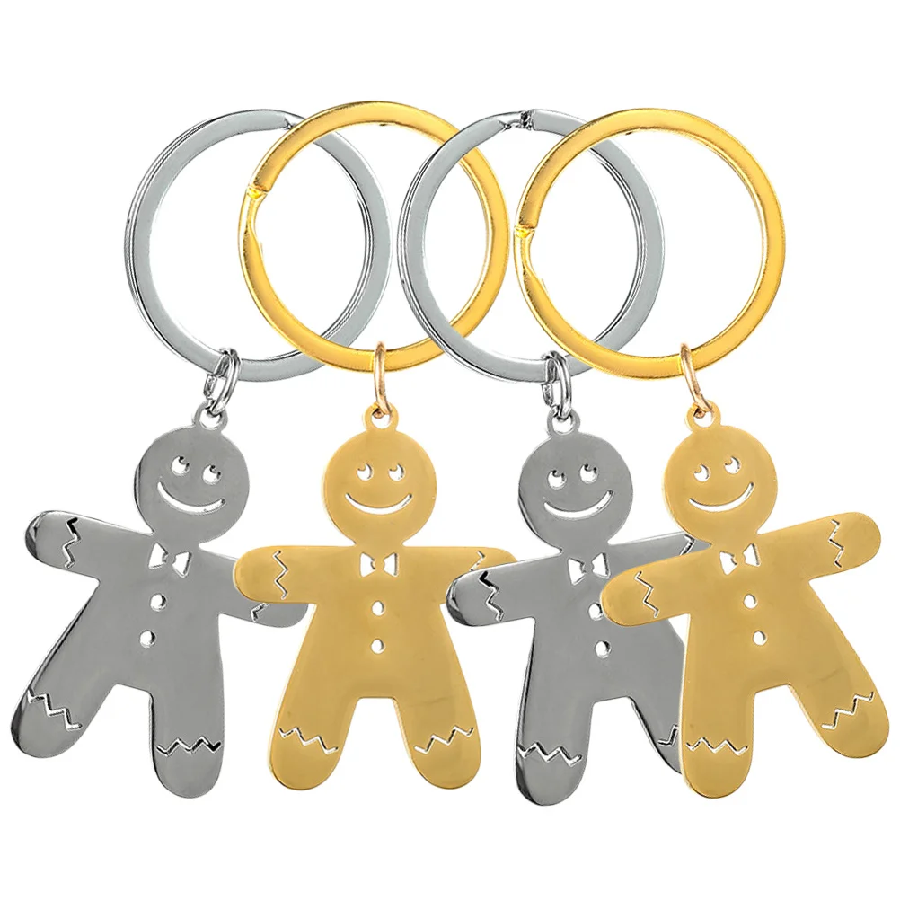

4Pcs Keychain Pendant Christmas Gingerbread Man Stainless Steel Bag Hanging Party Favors Gift Bag Hanging Pendant