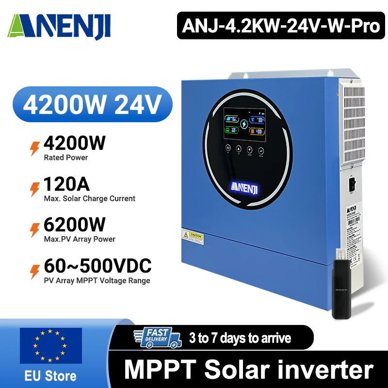 4.2KW 24V Dual Output Hybrid Solar Inverter On-grid/Off-grid Pure Sine Wave 50Hz Built-in Wifi & 100A MPPT For PV 500V BMS RS485