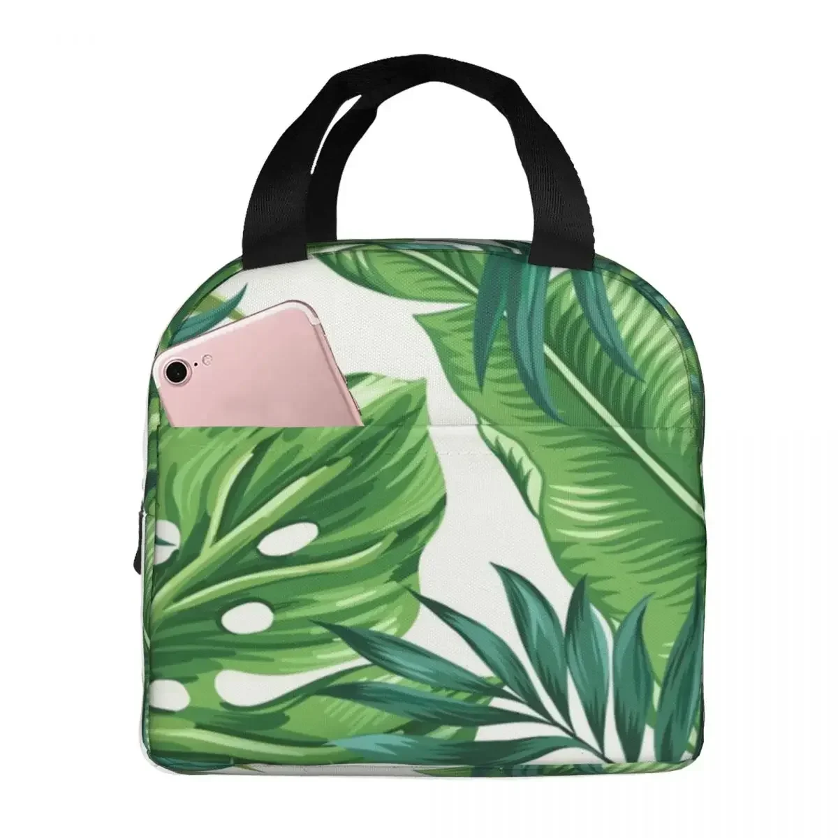 

Palm Leaves Insulated Lunch Bags Portable Picnic Bags Thermal Cooler Lunch Box Lunch Tote for Woman Work Children School