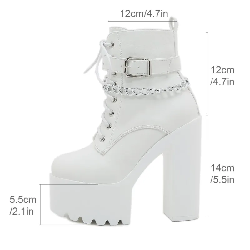 Fashion Lace Up Side Zipper Women's Chain Decor Heeled Boots  Platform Boots Stylish Ankle Boots High Heels Winter Women's Boots