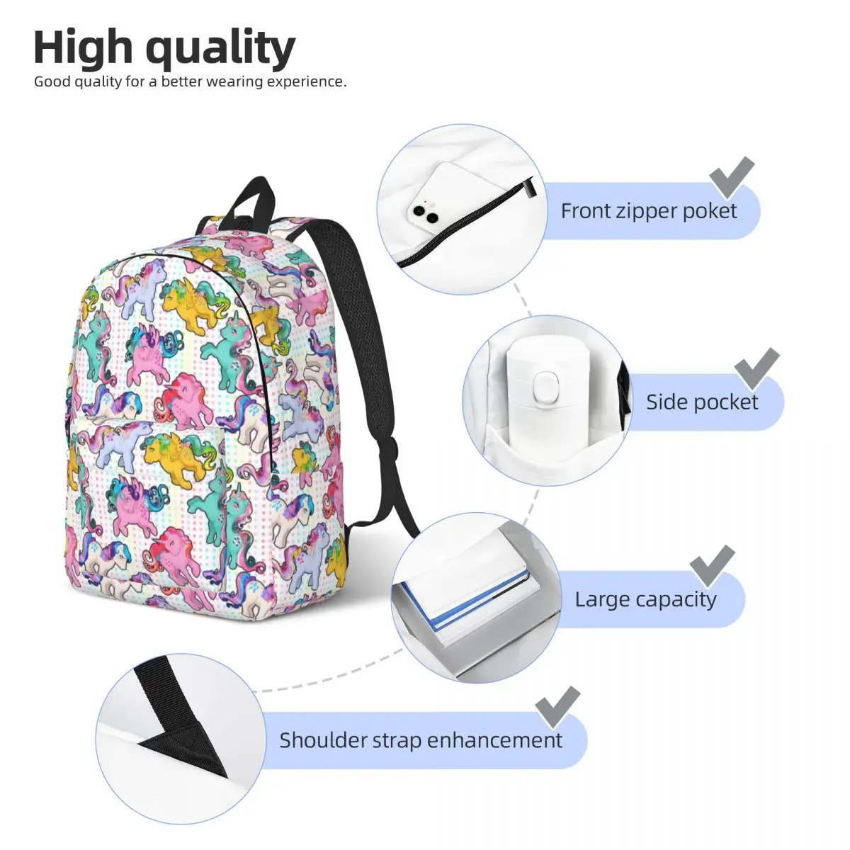 Mochila centelleante Eye G1 ponis, My Little Pony, correa ajustable para la escuela, regalo de regreso a la escuela, bolsa de libros con múltiples