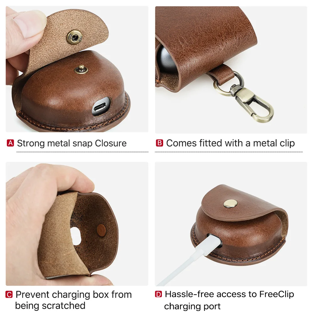 حافظة سماعة أذن كلاسيكية من الجلد الطبيعي مع خطاف لهاتف هواوي FreeClip غطاء سماعات أذن مقاوم للصدمات وغطاء حماية لسماعات الرأس