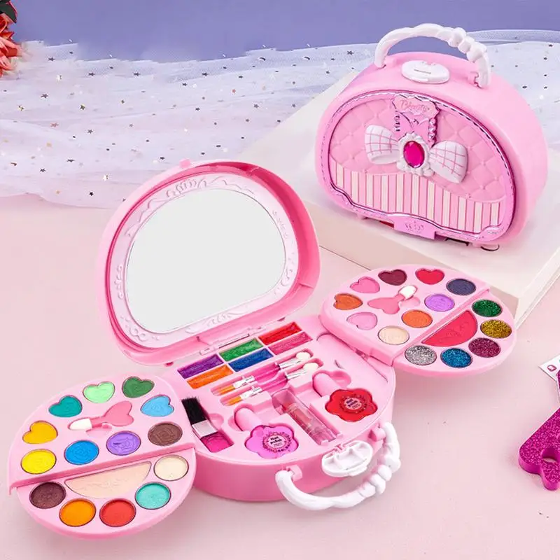 Kit cosmetici per ragazze kit trucco lavabile principessa rosa finta Set di bellezza veri giocattoli portatili sicuri per il trucco per bambini piccoli e bambini