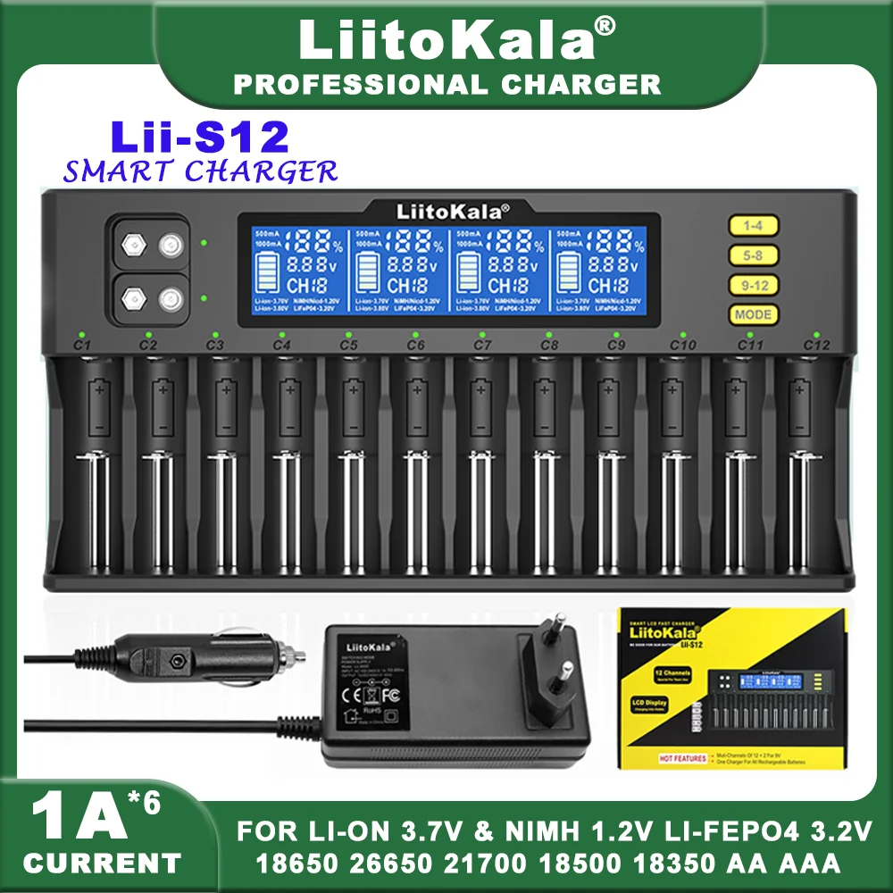 LiitoKala Lii-S12 - Lii-M4 Lii-PD2 18650 Ładowarka do akumulatorów 26650 21700 18350 18500 1,2 V 3,7 V AA AAA Lion AA AAA