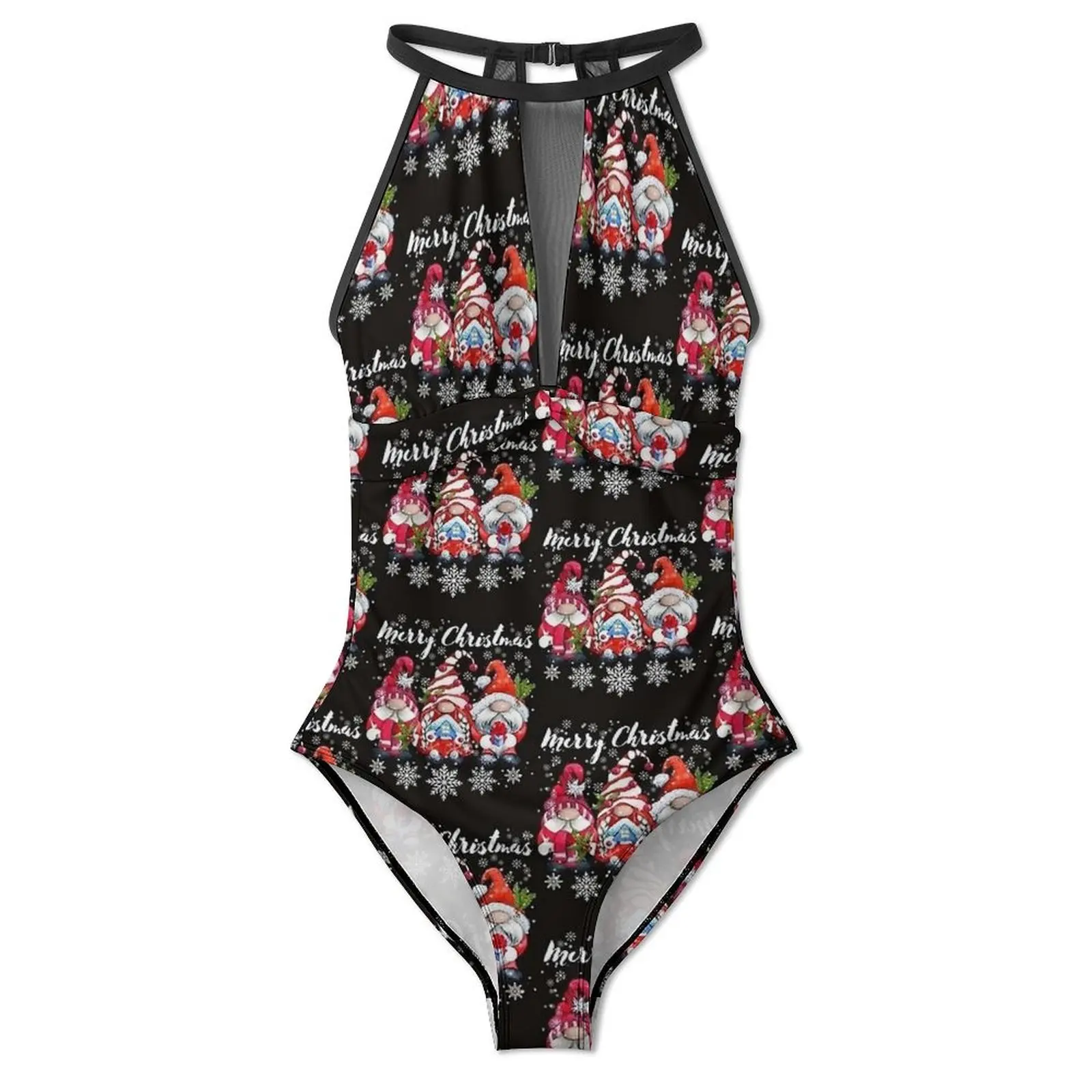 Merry Christmas Gnomes Swimsuit Swimwear One Piece Holiday Pool Swimsuits High Cut Bathing Suits Women Push Up Sexy Beachwear