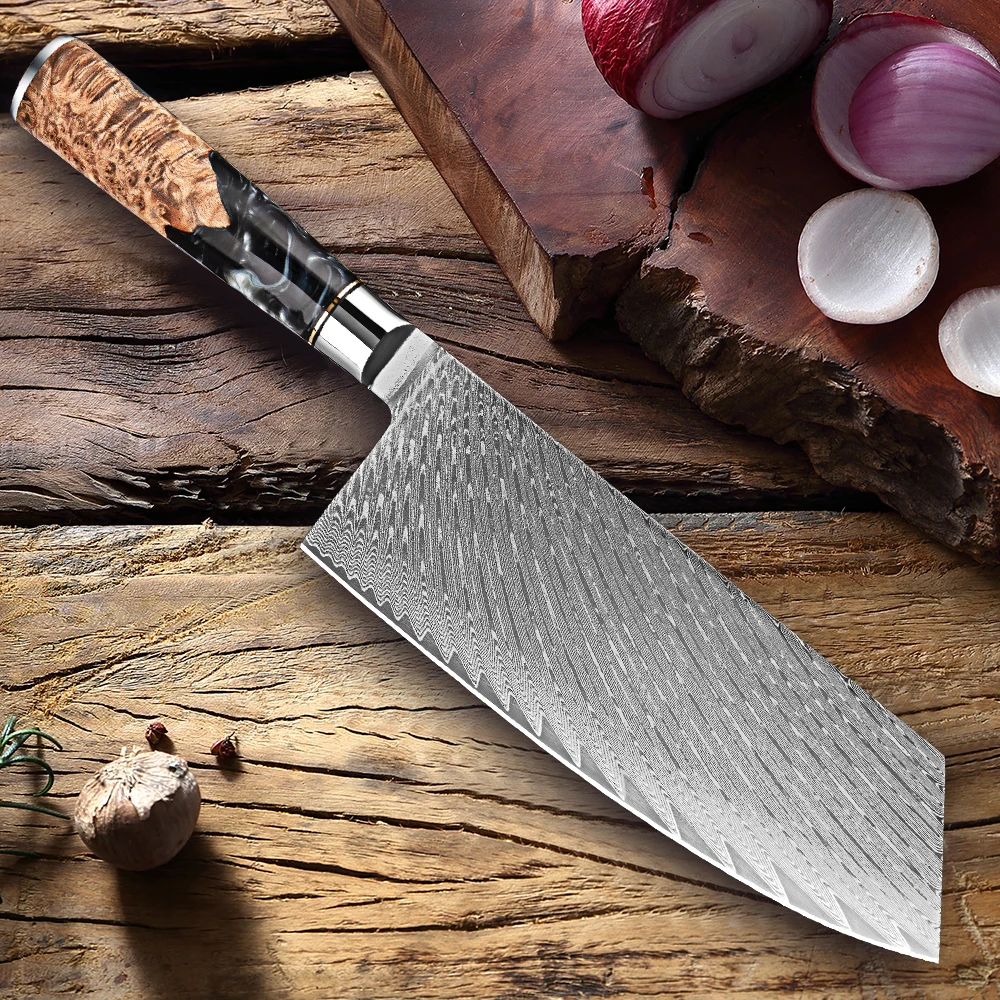 XITUO Kitchen Cleaver Knife Chinese Chef's Knife 7-inch Damascus Steel Kitchen Knife for Vegetable Meat with Full Tang handle