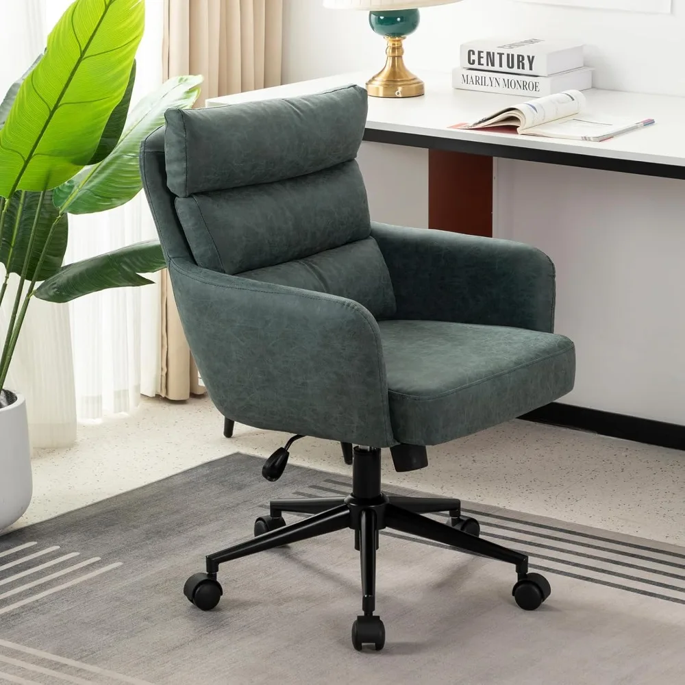 

Leather Home Office Desk Chair, Small Comfy Faux Leather Office Chair with Wheels, Modern Adjustable Swivel Desk Chair with Back