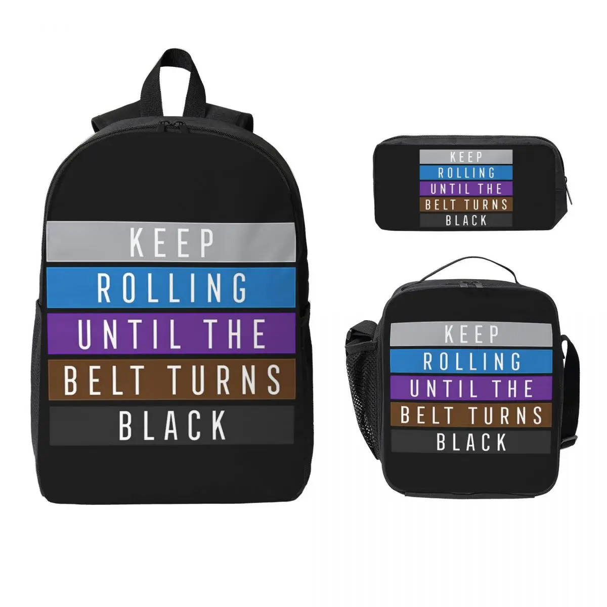 

Jiu Jitsu BJJ Keep Rolling Light Backpack Student Boy Girls BookBag School Bag Shoulder Bags 3ps Insulated Lunch Bag Pencil Case