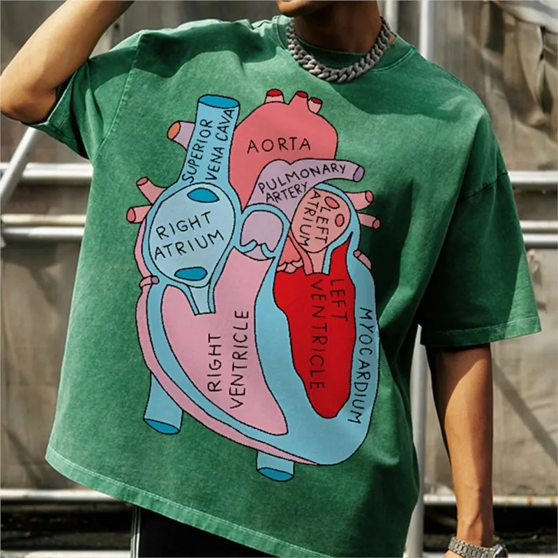 

Contrasting Cotton Women's T-Shirt Cartoon Heart Letter Printing Tee Blouse Oversize Shoulder Down Short Sleeves Tops Clothing