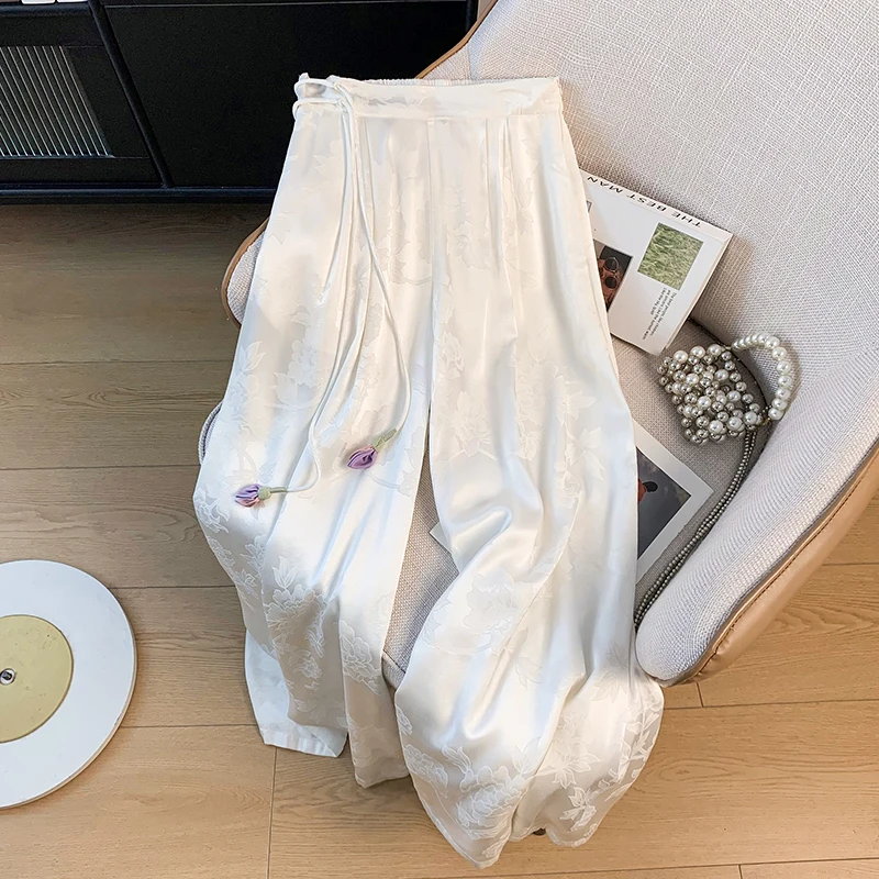 

New Chinese Sle Heavy Embroidery Ethnic Faion Trendy Wide Leg Pants Versatile Belted Pendant Matching Accories