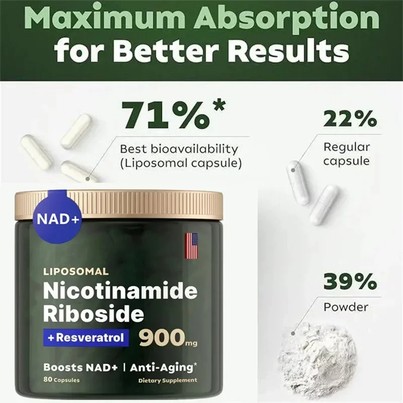 حماية الأعصاب، تأخير الشيخوخة، حماية الأوعية الدموية NAD+ المكمل - النيكوتيناميد الدهون 900 ملغ، ريسفيراترول