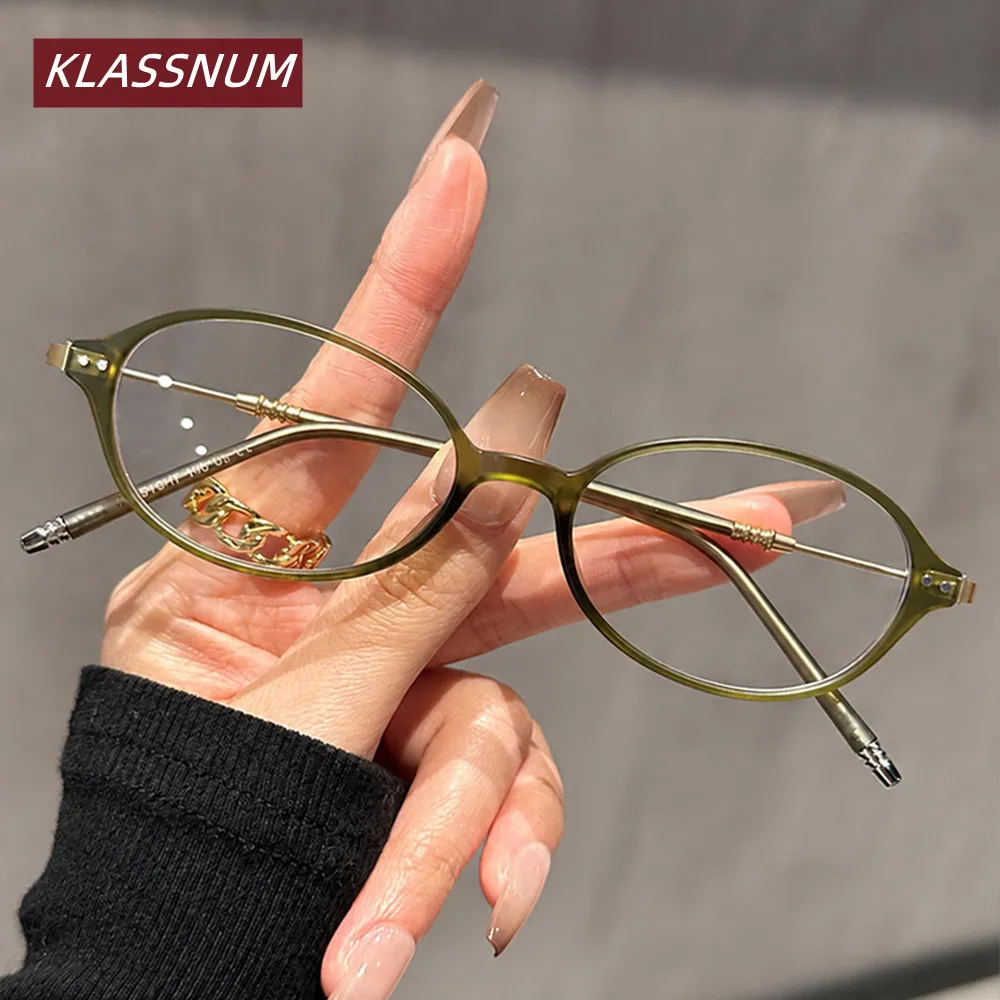 KLASSNUM Lightweight TR90 Retro Oval Eyeglasses Frames Blue Light Blocking Anti-Radiation Prescription Compatible Daily Eyewear