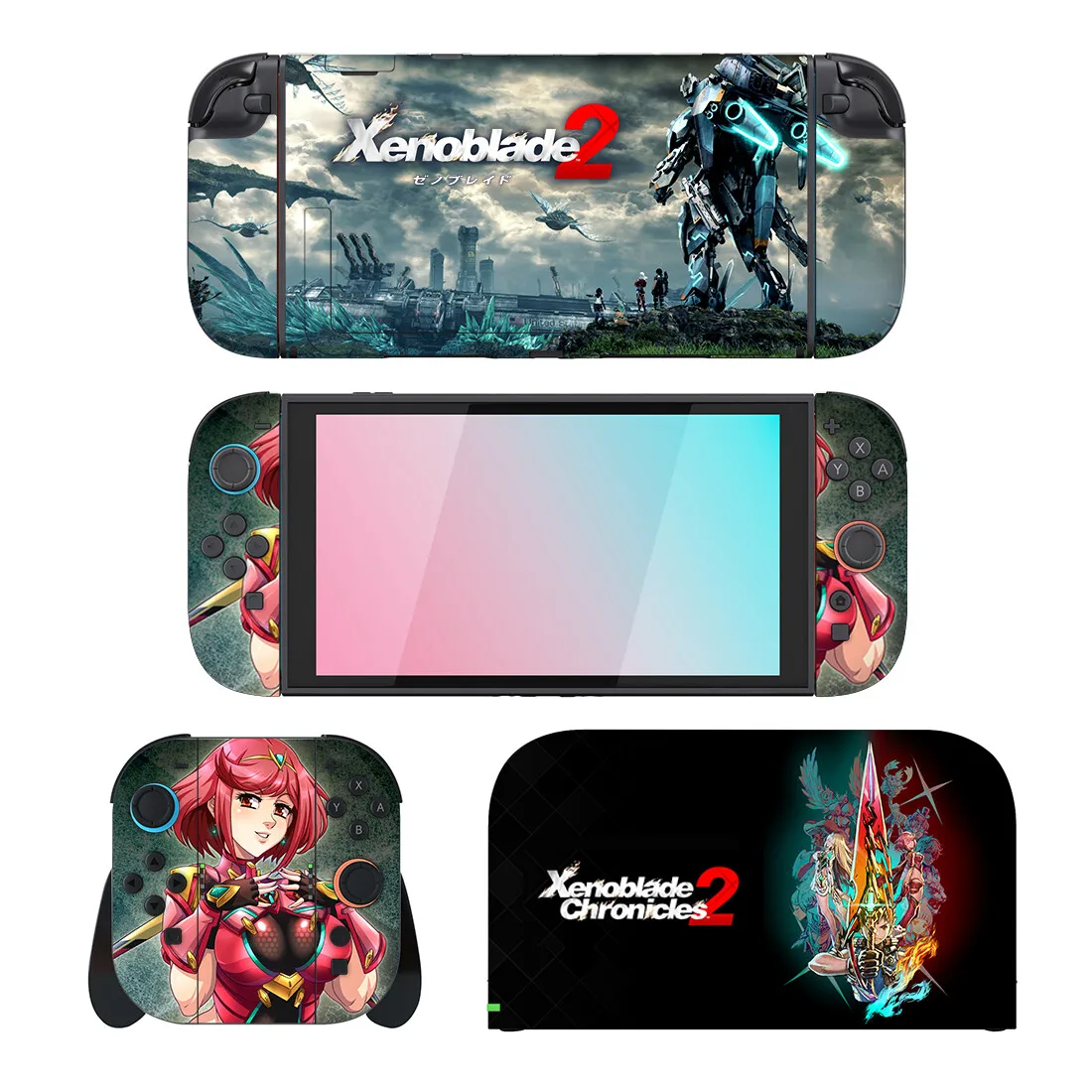 Xenoblade Chronicles 2 حامي ملصق الجلد لنينتندو سويتش 2 وحدة التحكم حوض شاحن حامل حامل Joy-con تحكم الفينيل