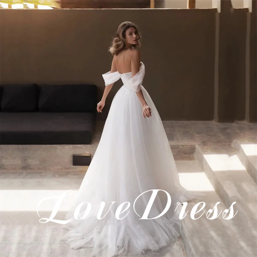 Love Elegant Beaded Sweetheart Off The Shoulder A-Line Tulle Wedding Dresses Open Back Floor Length Bridal Gowns Robe de mariée