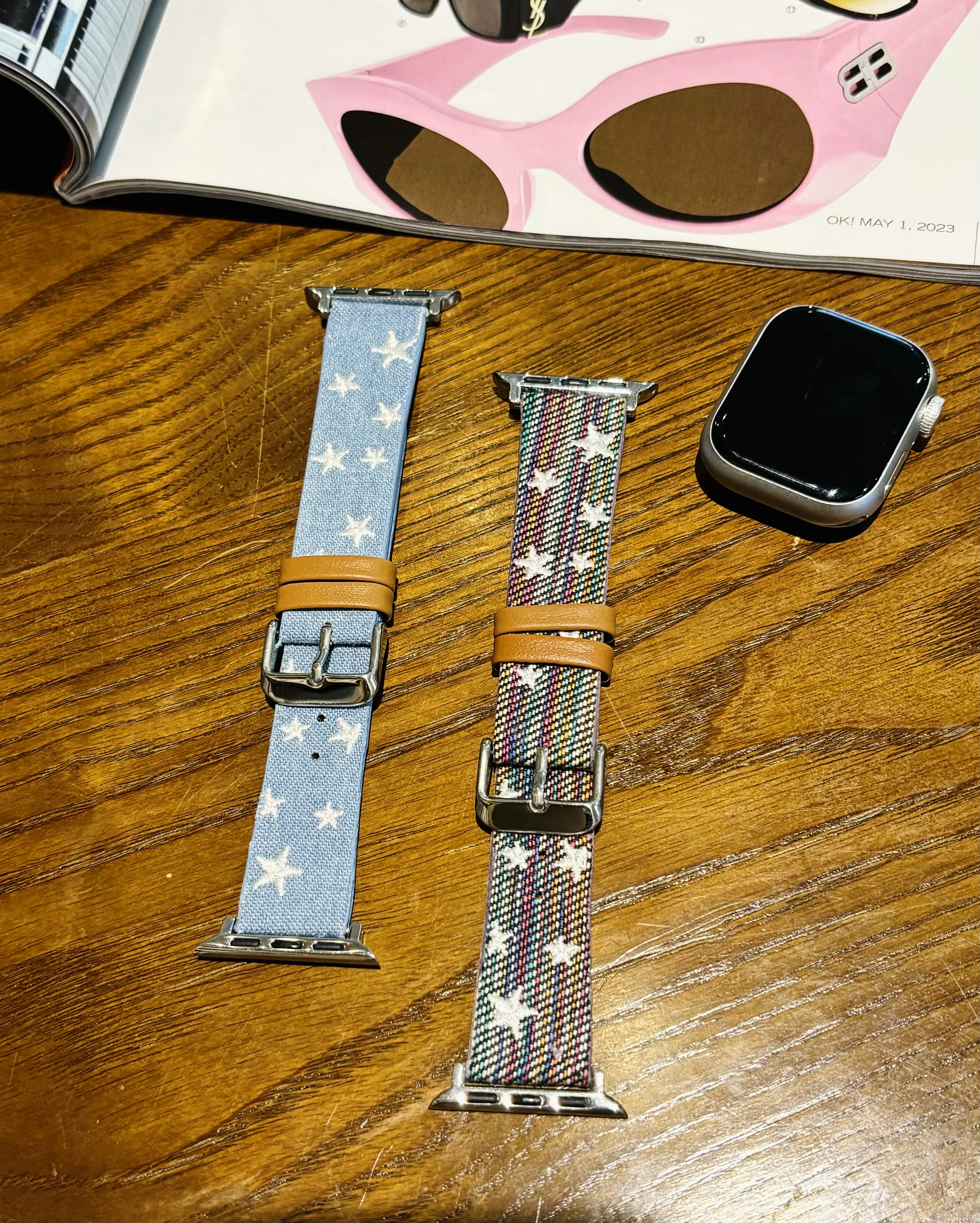 Correa iWatch Series 9 7 6 SE 5 4 3 Embroidered Star Denim Band for Apple Watch 8 Ultra 2 49mm 45mm 41mm 42mm Premium Bands