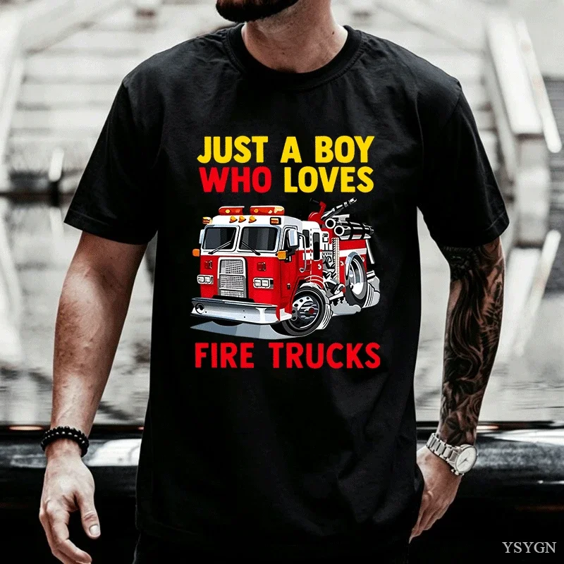 Just A Who Loves Fire Trucks Cartoon Family Matching T Shirt Men Short Sleeve Summer Crew Neck Parent Women Top