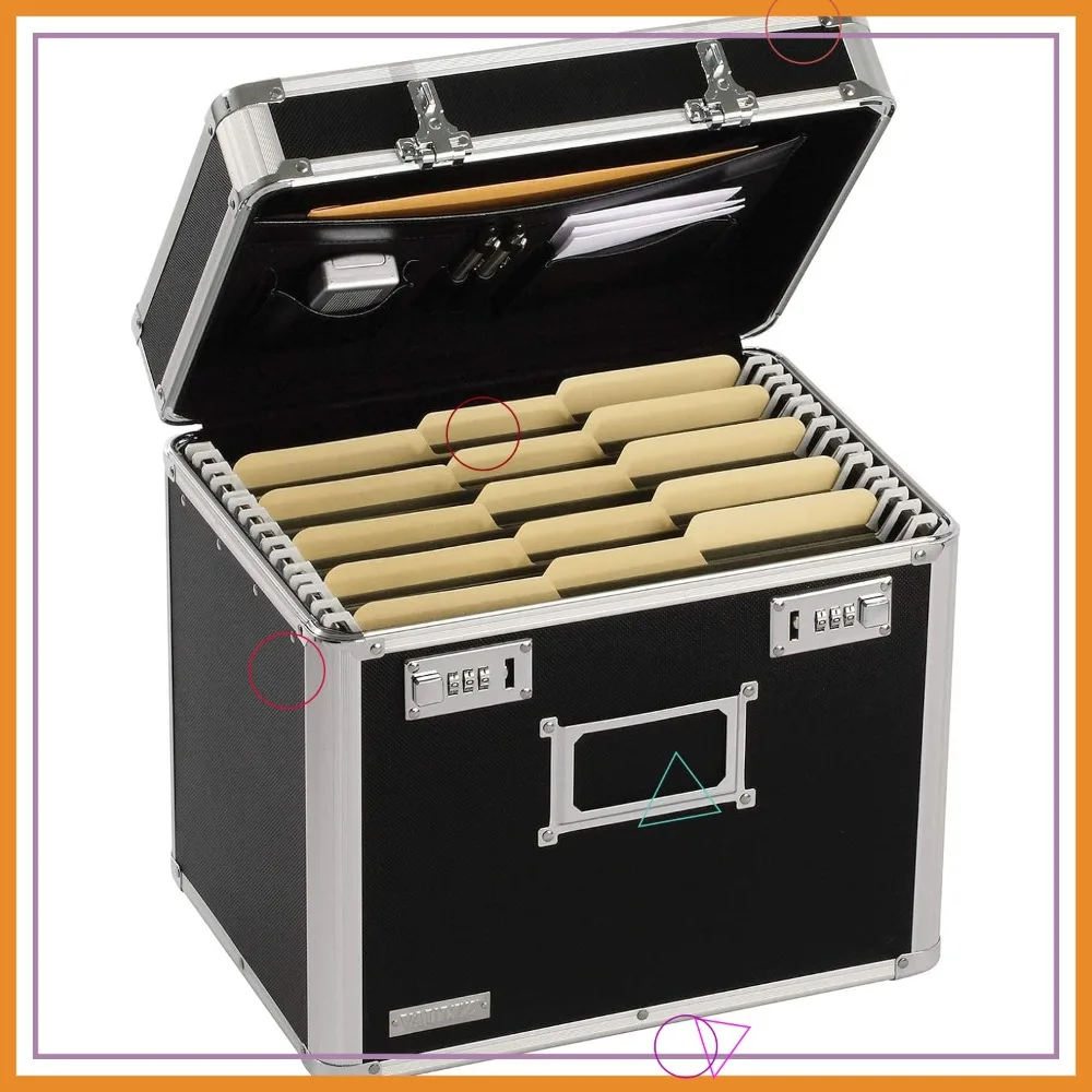 

Locking File Organizer Box - 13.5x13.25x10.5 Inch, Portable Storage for Letters & Documents with Combination Lock, Black