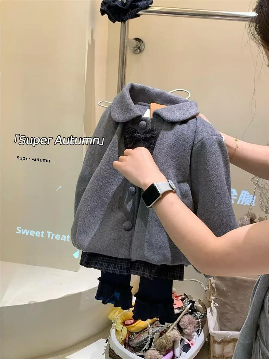 เสื้อโค้ทผ้าฝ้ายสำหรับเด็กผู้หญิง รุ่นใหม่ สไตล์เกาหลี สำหรับฤดูหนาว  แบบมีปกผูกโบว์