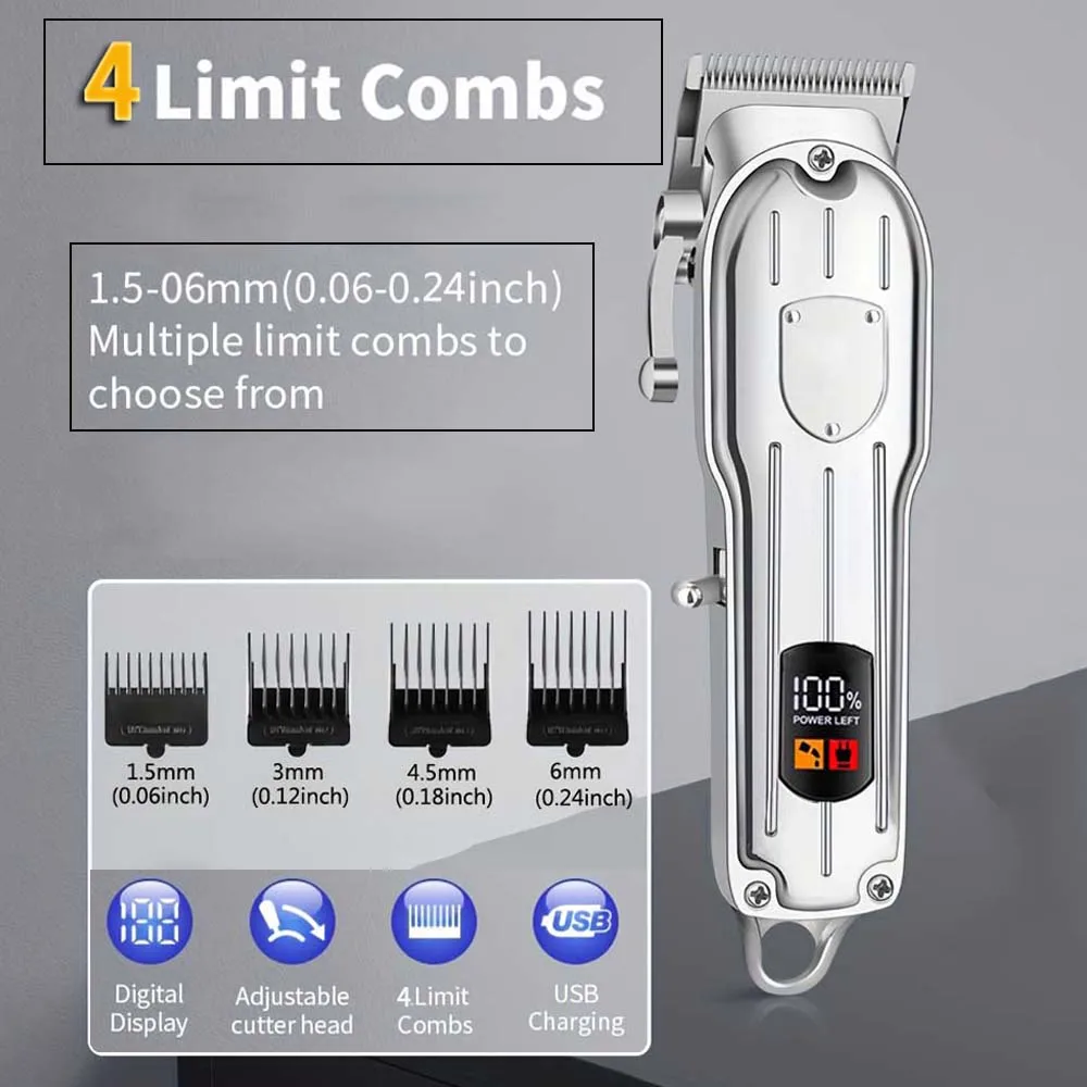 Professional Hair Clippers for Men Professional - Cordless Barber Clippers for Hair Cutting & Grooming Rechargeable Beard Trimmer USB Rechargeable Grooming Kit with 4 Guide Combs & Cleaning Brush view 7