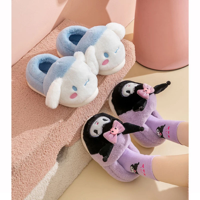 Kuromi My Melody Sanrio Cartoon Plush Slippers Floor Slippers Warm Winter Indoor Slipper Flat Non-slip Girl Home Shoes Xmas Gift