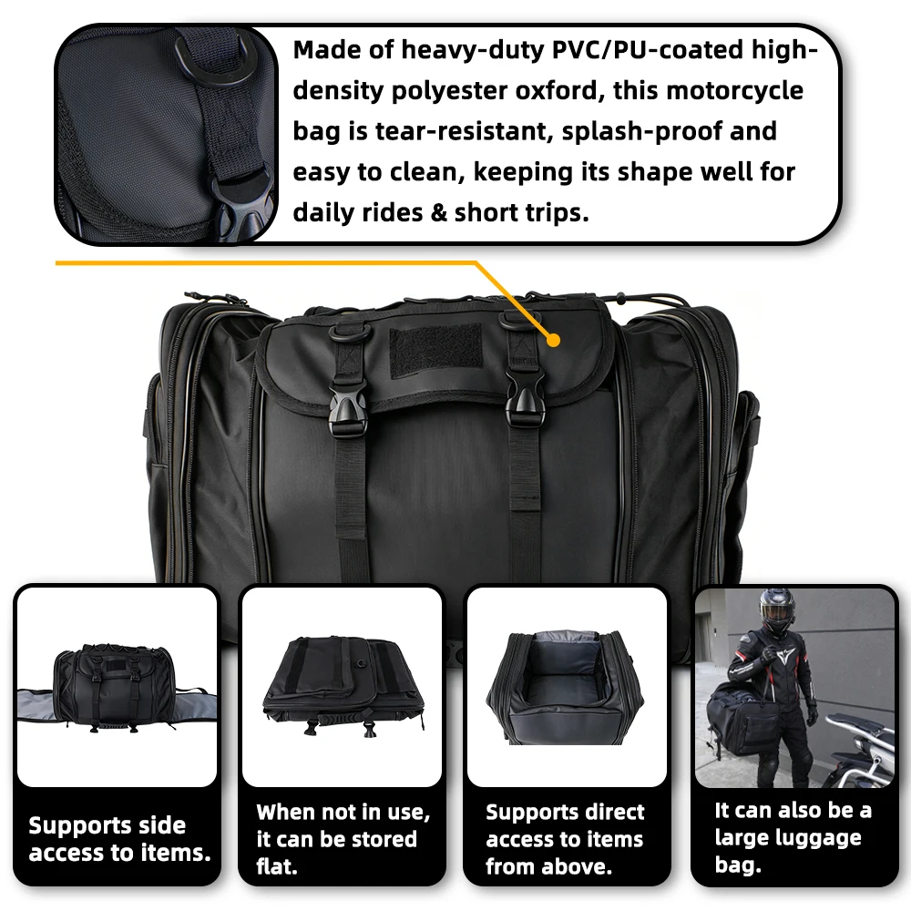 Large Capacity Motorcycle Tail Bag, Waterproof Expandable Rear Seat Luggage Bag, Multi‑Pocket MOLLE Motorbike Saddle Storage